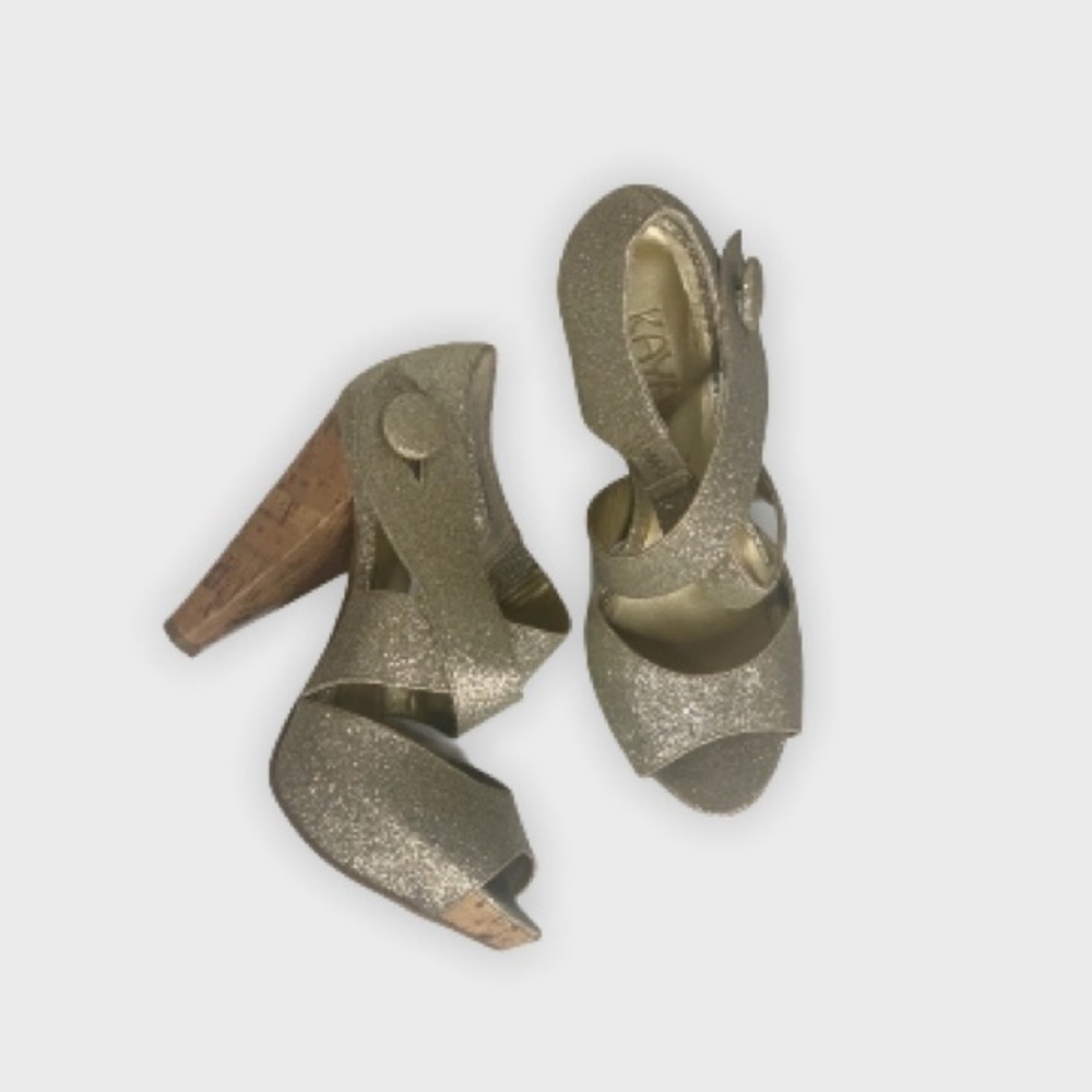 🛍GOLD SPARKLING GLITTER GOLD  OPEN TOE HEELS KAYA
